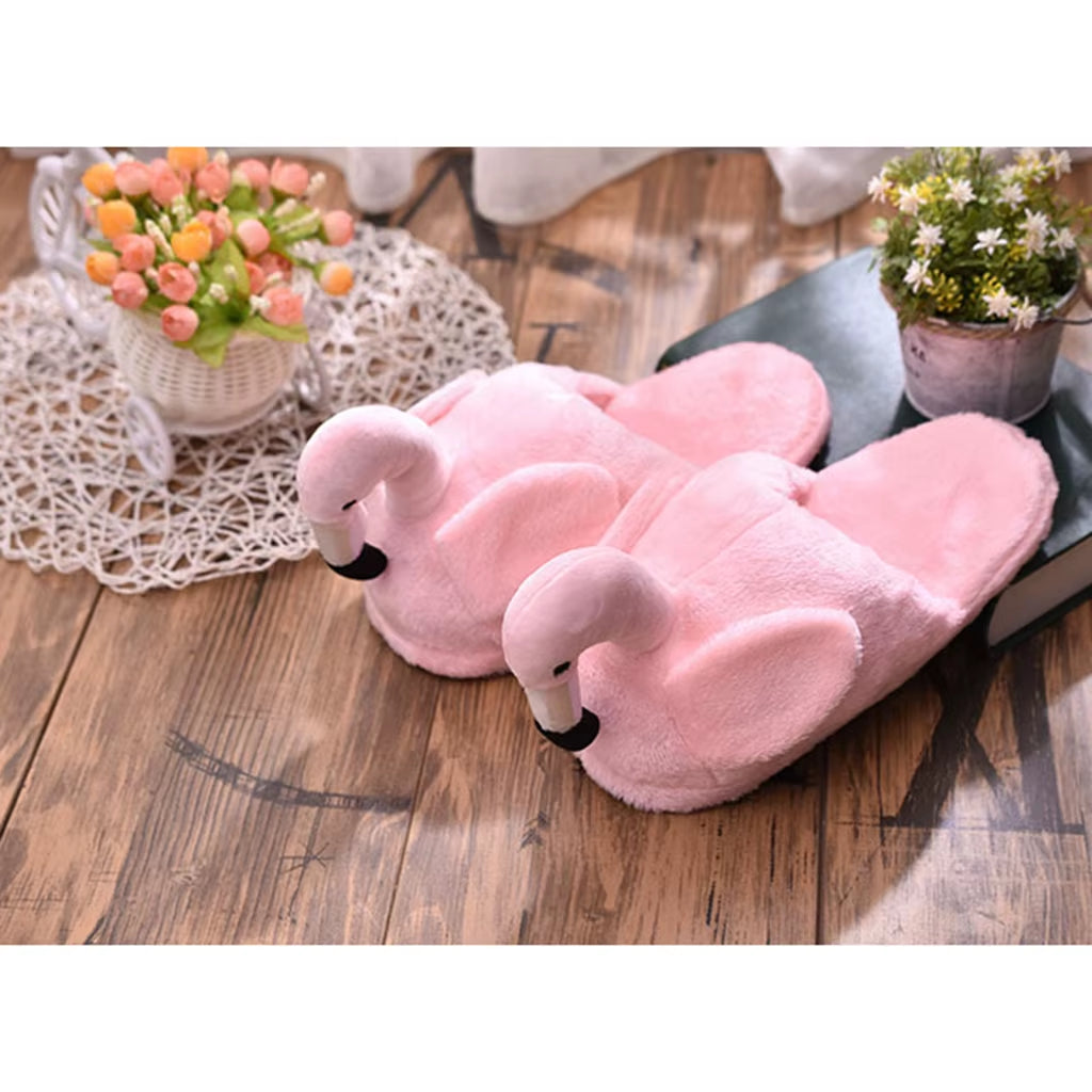 Cute Lady Teen Flamingo Soft Plush Warm Slippers Winter Warm Home Slippers Women Animals Plush Slippers