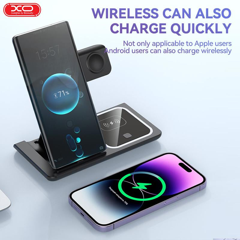 Wireless Charger, 3 in 1 Wireless Charging Station for Multiple Devices,Wireless Charging Stand for Iphone16 15 14 13 12 11 Series, Airpods Pro 3 2 & Apple Watch [Ul-Listed] (White/ Black) Adapter Foldable Electronic