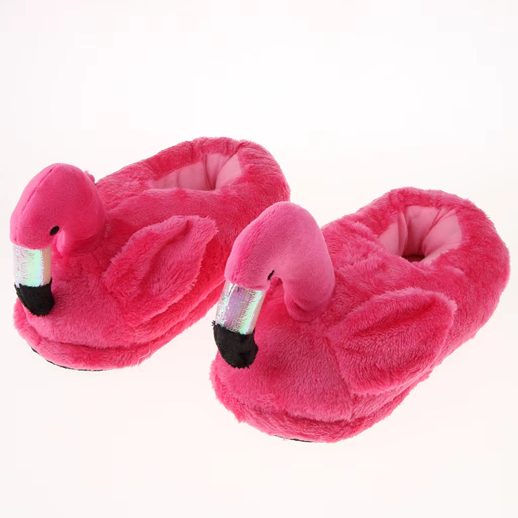 Cute Lady Teen Flamingo Soft Plush Warm Slippers Winter Warm Home Slippers Women Animals Plush Slippers