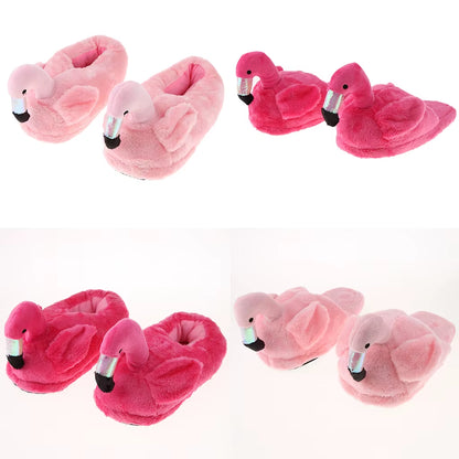 Cute Lady Teen Flamingo Soft Plush Warm Slippers Winter Warm Home Slippers Women Animals Plush Slippers