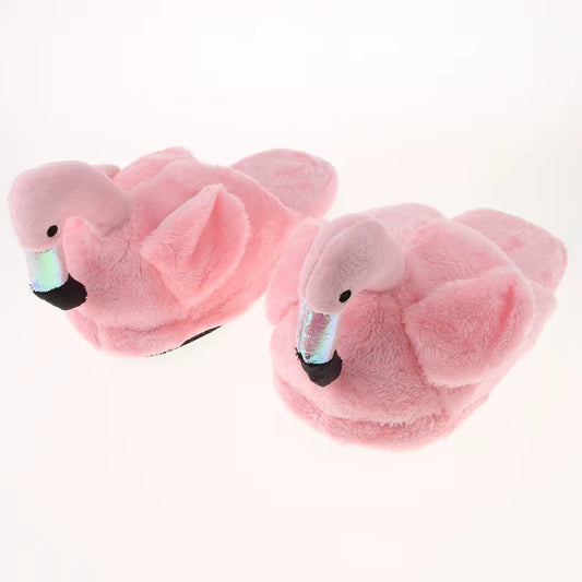 Cute Lady Teen Flamingo Soft Plush Warm Slippers Winter Warm Home Slippers Women Animals Plush Slippers