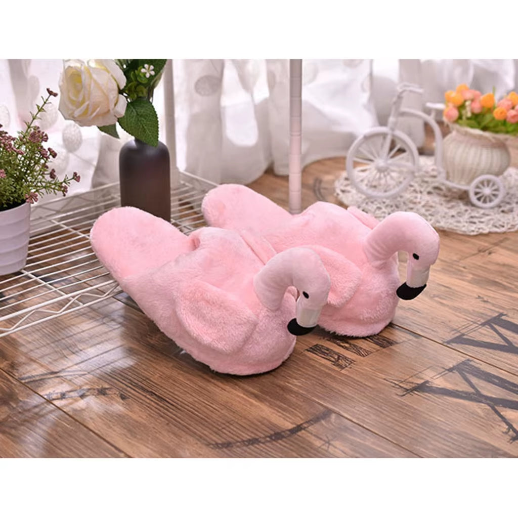 Cute Lady Teen Flamingo Soft Plush Warm Slippers Winter Warm Home Slippers Women Animals Plush Slippers