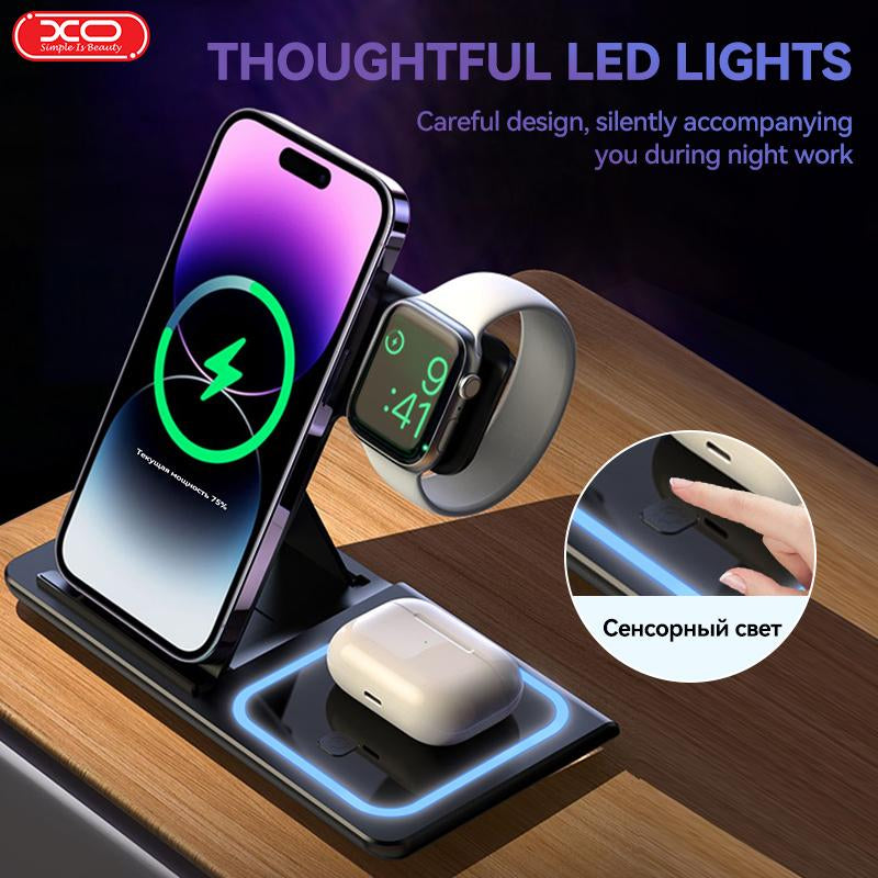 Wireless Charger, 3 in 1 Wireless Charging Station for Multiple Devices,Wireless Charging Stand for Iphone16 15 14 13 12 11 Series, Airpods Pro 3 2 & Apple Watch [Ul-Listed] (White/ Black) Adapter Foldable Electronic