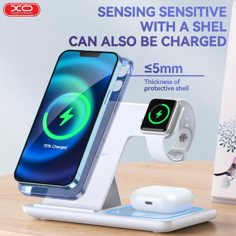Wireless Charger, 3 in 1 Wireless Charging Station for Multiple Devices,Wireless Charging Stand for Iphone16 15 14 13 12 11 Series, Airpods Pro 3 2 & Apple Watch [Ul-Listed] (White/ Black) Adapter Foldable Electronic