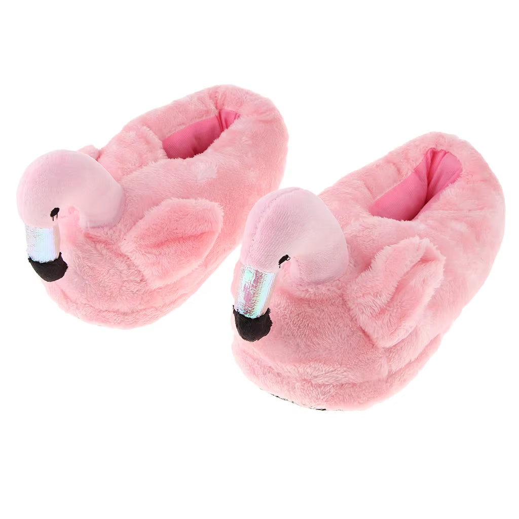 Cute Lady Teen Flamingo Soft Plush Warm Slippers Winter Warm Home Slippers Women Animals Plush Slippers