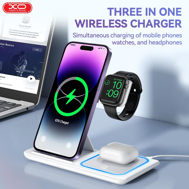 Wireless Charger, 3 in 1 Wireless Charging Station for Multiple Devices,Wireless Charging Stand for Iphone16 15 14 13 12 11 Series, Airpods Pro 3 2 & Apple Watch [Ul-Listed] (White/ Black) Adapter Foldable Electronic