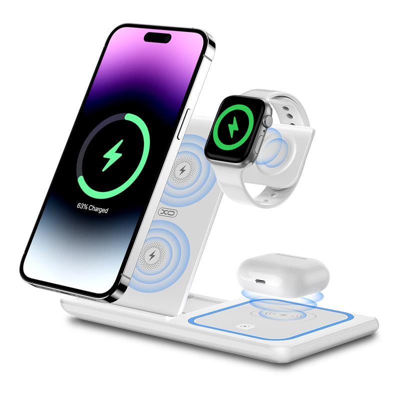 Wireless Charger, 3 in 1 Wireless Charging Station for Multiple Devices,Wireless Charging Stand for Iphone16 15 14 13 12 11 Series, Airpods Pro 3 2 & Apple Watch [Ul-Listed] (White/ Black) Adapter Foldable Electronic
